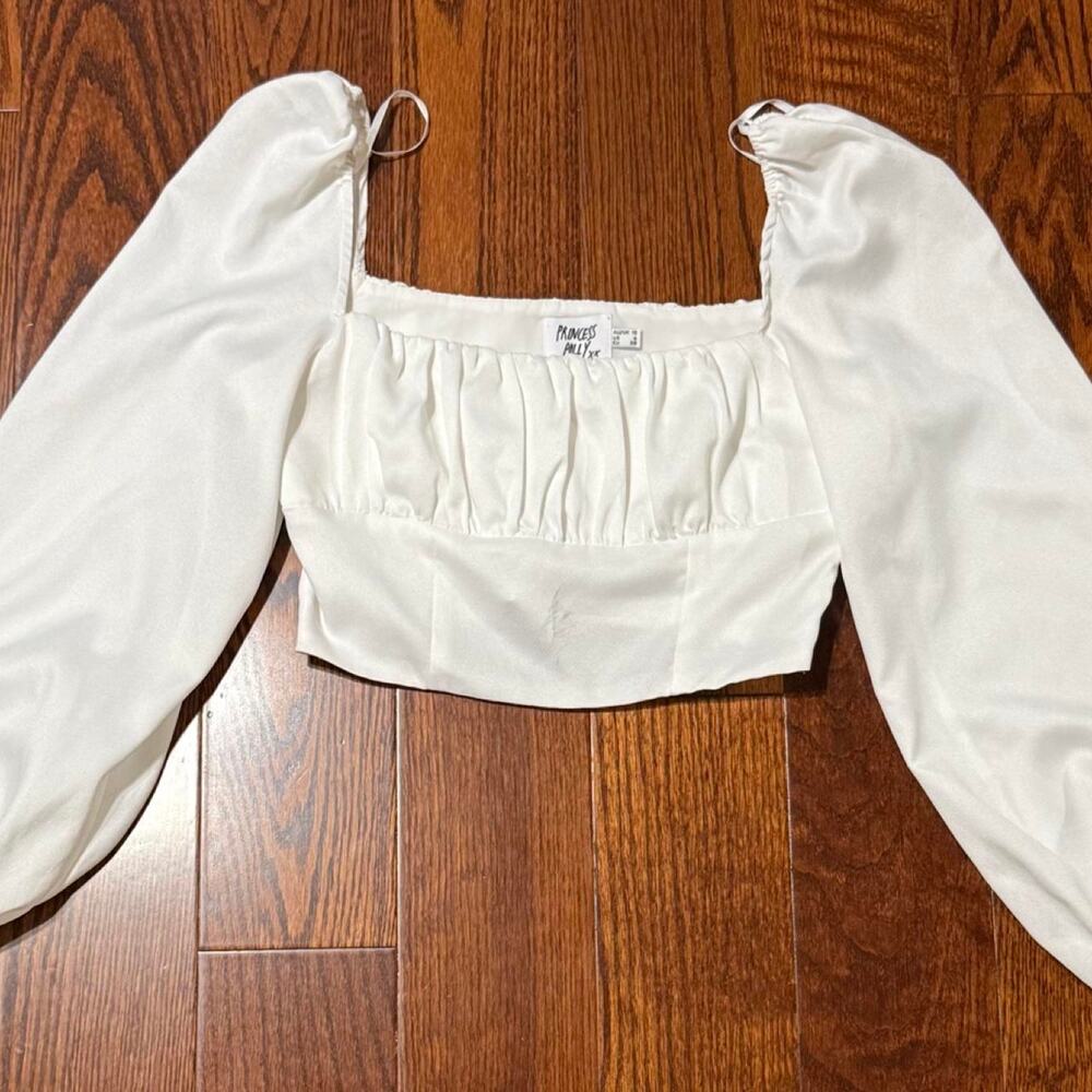 Princess Polly white square neck crop top with puffy sleeves